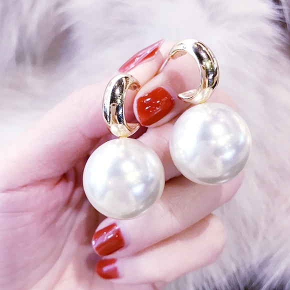 bug oversized pearl earrings Jewelry - Big Pear Earrings Statement Costume Jewelry
